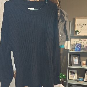 Aerie Black Ribbed Crew Neck Sweater Oversized